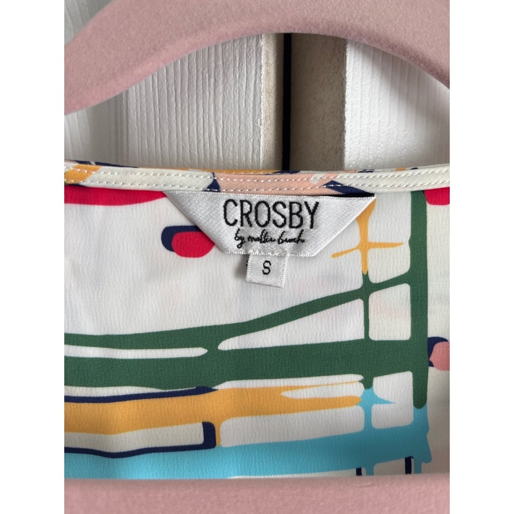 Crosby by Mollie Burch Ruffle Sleeve Peplum Top Geometric Print S - Picture 2 of 9